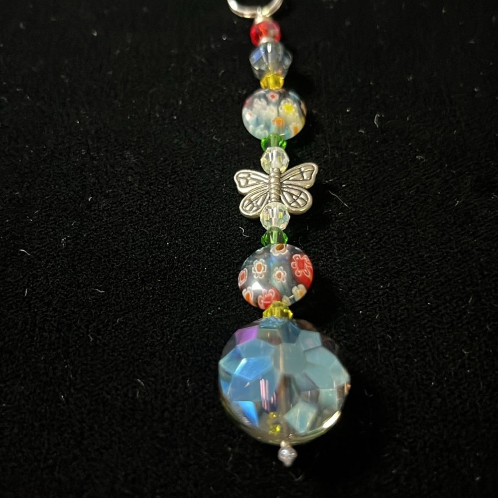 Glass Bead Sun Catcher Handmade Butterfly 4”. Car Jewelry